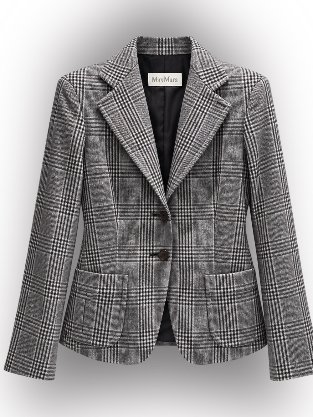 MaxMara Black and Gray Glen Plaid Tailored Blazer